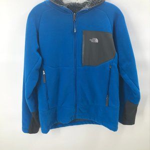 The North Face blue fur lined jacket